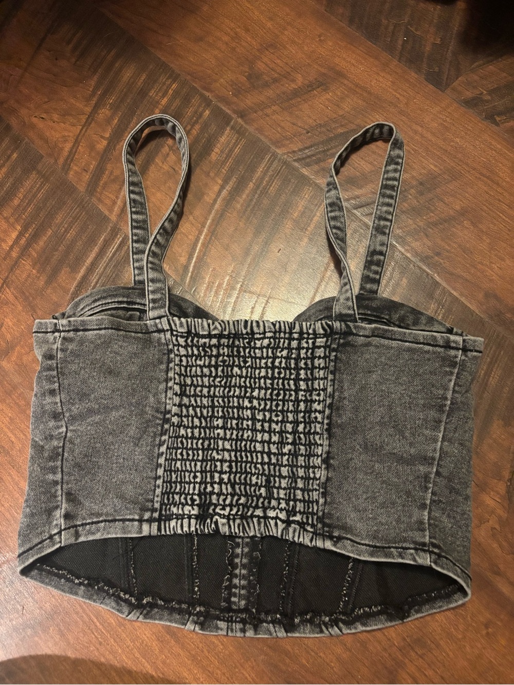 Black Wash Denim Corset Top - Picture 2 of 3